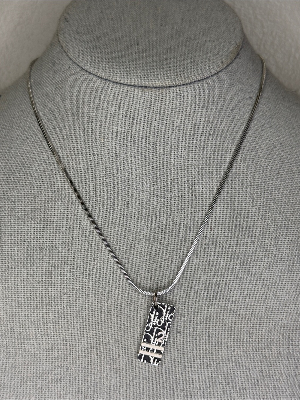 Vintage Christian Dior Diorissimo Trotter Logo Pendant Necklace Silver 16" Y2K